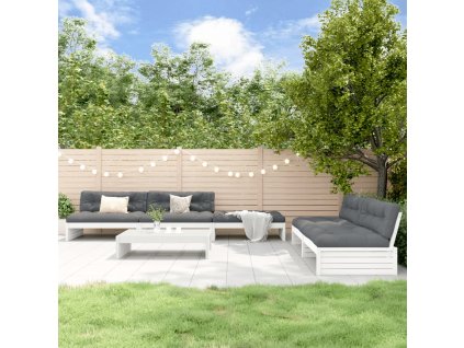 6dílná zahradní sedací souprava s poduškami bílá masivní dřevo 3186152