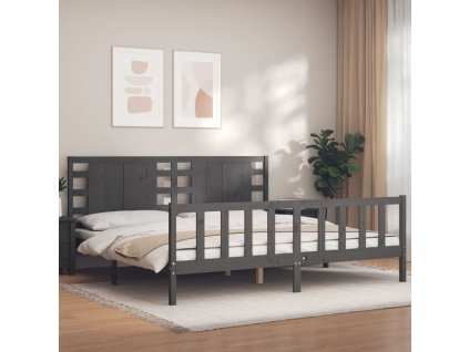 Rám postele s čelem šedý 200 x 200 cm masivní dřevo 3192838