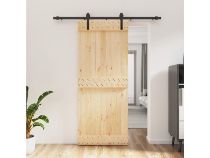 Posuvné dveře s kováním 85 x 210 cm masivní borové dřevo 3202973