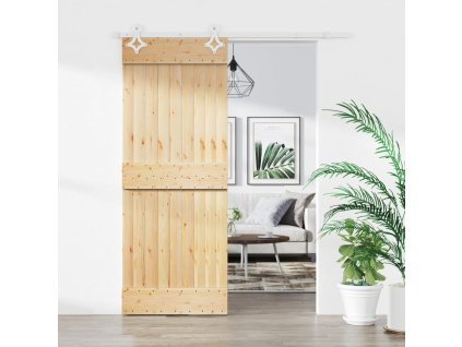 Posuvné dveře s kováním 70 x 210 cm masivní borové dřevo 3203161