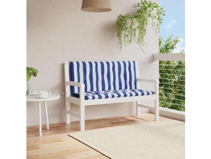Podušky na lavici 2 ks modré a bílé pruhy 120x50x7 cm textil 361690