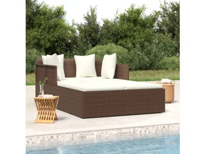 Lehátko s poduškami hnědé 182 x 118 x 63 cm polyratan 362266