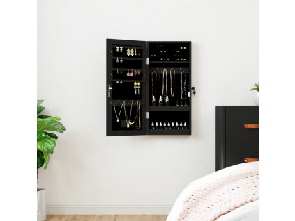 Zrcadlová šperkovnice s LED světly nástěnná černá 353248