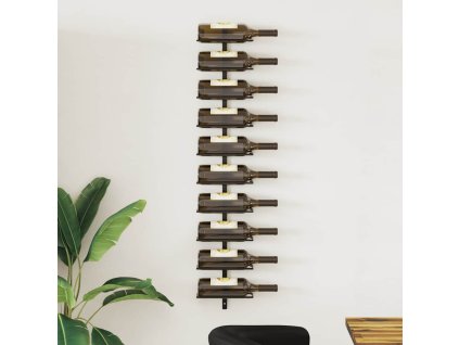 Nástěnný stojan na víno na 10 lahví černý kov 289566