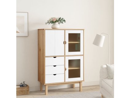 Příborník OTTA hnědý a bílý 85x43x125 cm masivní borové dřevo 351308