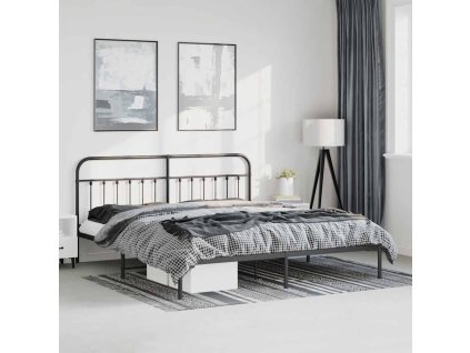 Kovový rám postele s čelem černý 183 x 213 cm 352583