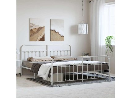 Kovový rám postele s hlavovým a nožním čelem bílý 193 x 203 cm 352651