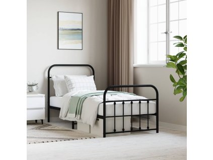 Kovový rám postele s hlavovým a nožním čelem černý 90 x 190 cm 352588