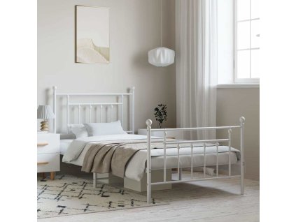Kovový rám postele s hlavovým a nožním čelem bílý 100 x 190 cm 353598