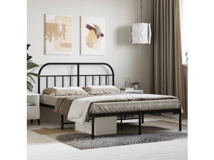 Kovový rám postele s čelem černý 140 x 200 cm 353636