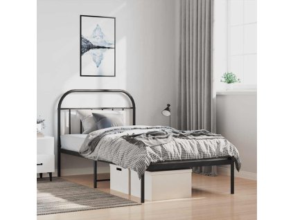 Kovový rám postele s čelem černý 100 x 190 cm 353629