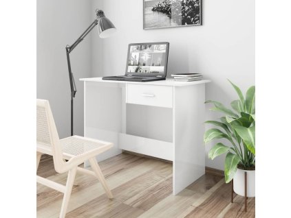 Psací stůl bílý s vysokým leskem 100x50x76 cm kompozitní dřevo 800555