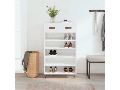 Botník bílý s vysokým leskem 60 x 35 x 105 cm kompozitní dřevo 829582