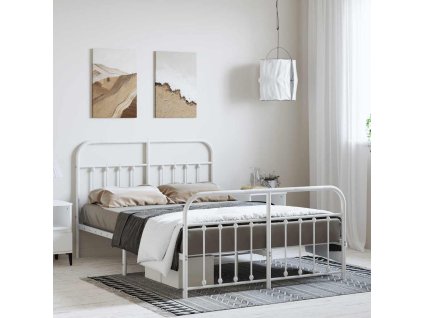 Kovový rám postele s hlavovým a nožním čelem bílý 150 x 200 cm 352647
