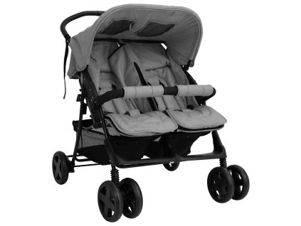 Kočárek pro dvojčata světle šedý ocel 10341