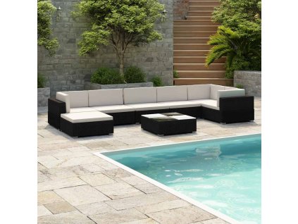8dílná zahradní sedací souprava s poduškami polyratan černá 41261