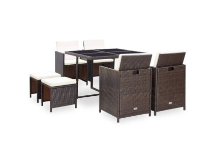 9dílný zahradní jídelní set s poduškami polyratan hnědý 42526