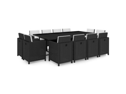 13dílný zahradní jídelní set s poduškami polyratan černý 42551