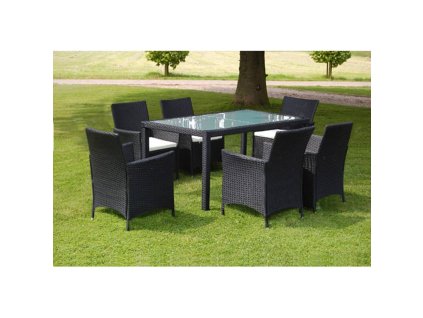 7dílný zahradní jídelní set s poduškami polyratan černý 43120