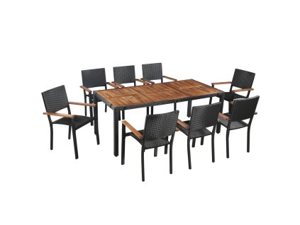 9dílný zahradní jídelní set polyratan a akáciové dřevo černý 43936