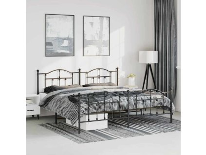 Kovový rám postele s hlavovým a nožním čelem černý 193 x 203 cm 353463