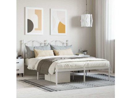 Kovový rám postele s čelem bílý 140 x 200 cm 353489