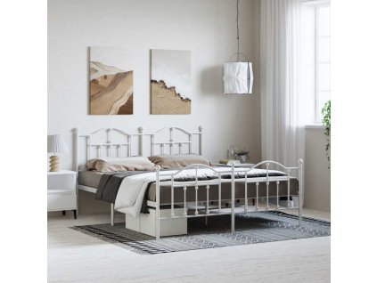 Kovový rám postele s hlavovým a nožním čelem bílý 183 x 213 cm 353511