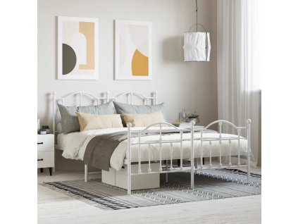 Kovový rám postele s hlavovým a nožním čelem bílý 140 x 200 cm 353507