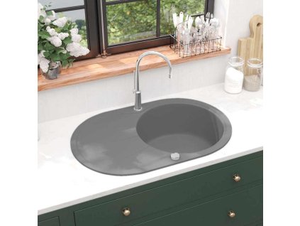 Kuchyňský dřez single žulový oválný šedý 142959