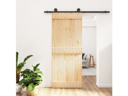 Posuvné dveře s kováním 85 x 210 cm masivní borové dřevo 3203048