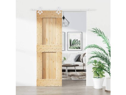Posuvné dveře s kováním 70 x 210 cm masivní borové dřevo 3203165