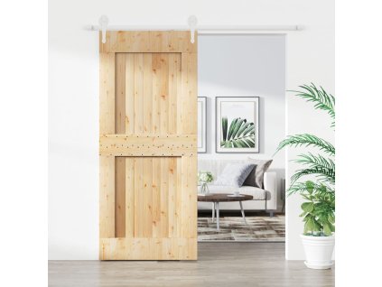 Posuvné dveře s kováním 90 x 210 cm masivní borové dřevo 3203263