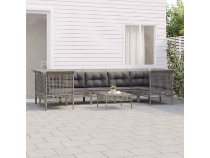 8dílná zahradní sedací souprava s poduškami šedá polyratan 3187565