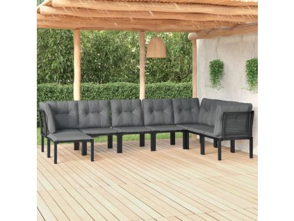 8dílná zahradní sedací souprava černá a šedá polyratan 3187766