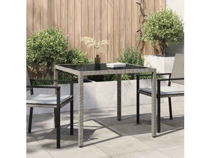 Zahradní stůl 90 x 90 x 75 cm tvrzené sklo a polyratan šedý 316701
