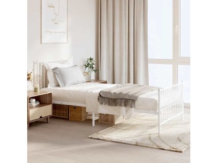 Kovový rám postele s hlavovým a nožním čelem bílý 90 x 200 cm 350942