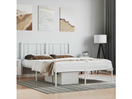 Kovový rám postele s čelem bílý 160 x 200 cm 352532