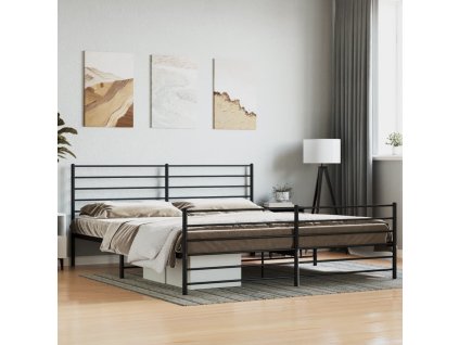 Kovový rám postele s hlavovým a nožním čelem černý 200 x 200 cm 352344