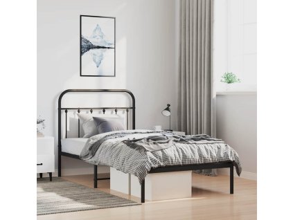Kovový rám postele s čelem černý 100 x 190 cm 352572
