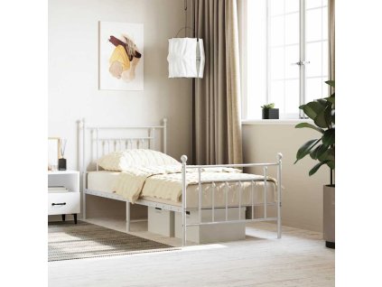 Kovový rám postele s hlavovým a nožním čelem bílý 90 x 200 cm 353597