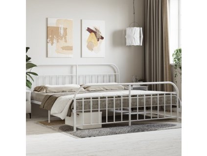 Kovový rám postele s hlavovým a nožním čelem bílý 200 x 200 cm 353709