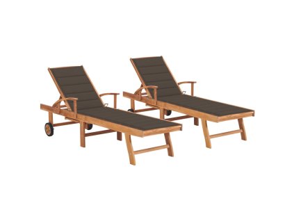 Zahradní lehátka 2 ks s taupe poduškou masivní teak 3073194