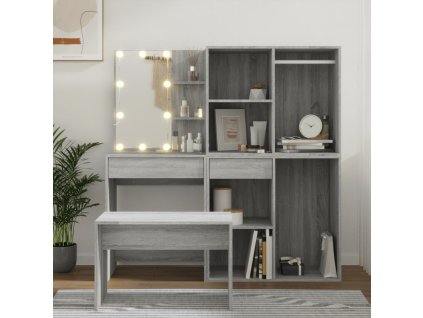 Toaletní stolek sada s LED šedý sonoma kompozitní dřevo 3114105