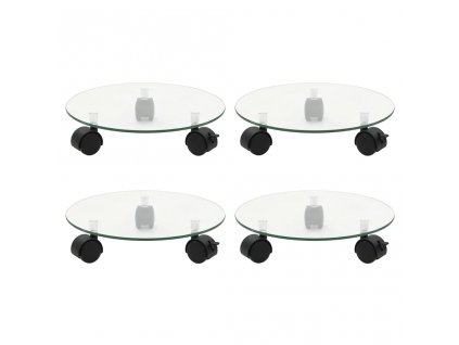 Vozíky na rostliny 4 ks 28 cm tvrzené sklo kulaté 3144028