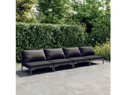 4dílná zahradní sedací souprava a podušky polyratan tmavě šedá 3099814