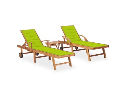 Zahradní lehátka 2 ks se stolkem a poduškou masivní teak 3073182