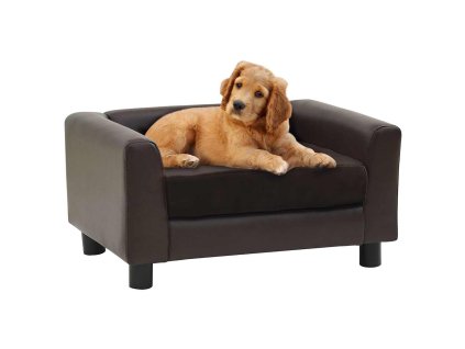 Pohovka pro psy hnědá 60 x 43 x 30 cm plyš a umělá kůže 170961