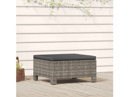 Zahradní podnožka s polštářem šedá polyratan 362695