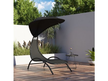 Lehátko se stříškou černé 167 x 80 x 195 cm tkanina a ocel 362706