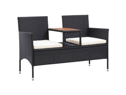 2místná zahradní lavice s čajovým stolkem 143cm polyratan černá 46146